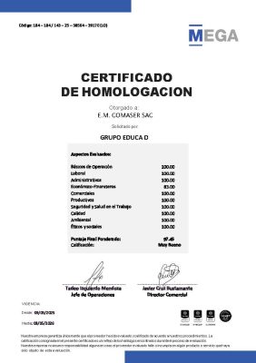 Certificado Lev. E.M. Comaser SAC - EDUCA D